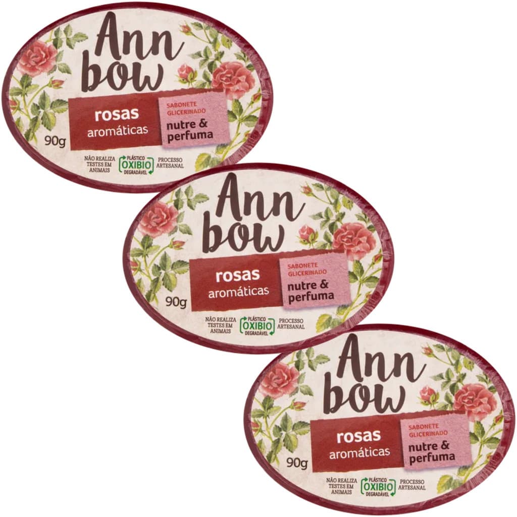 Kit 3un Sabonete Ann Bow Rosas Aromática 90g