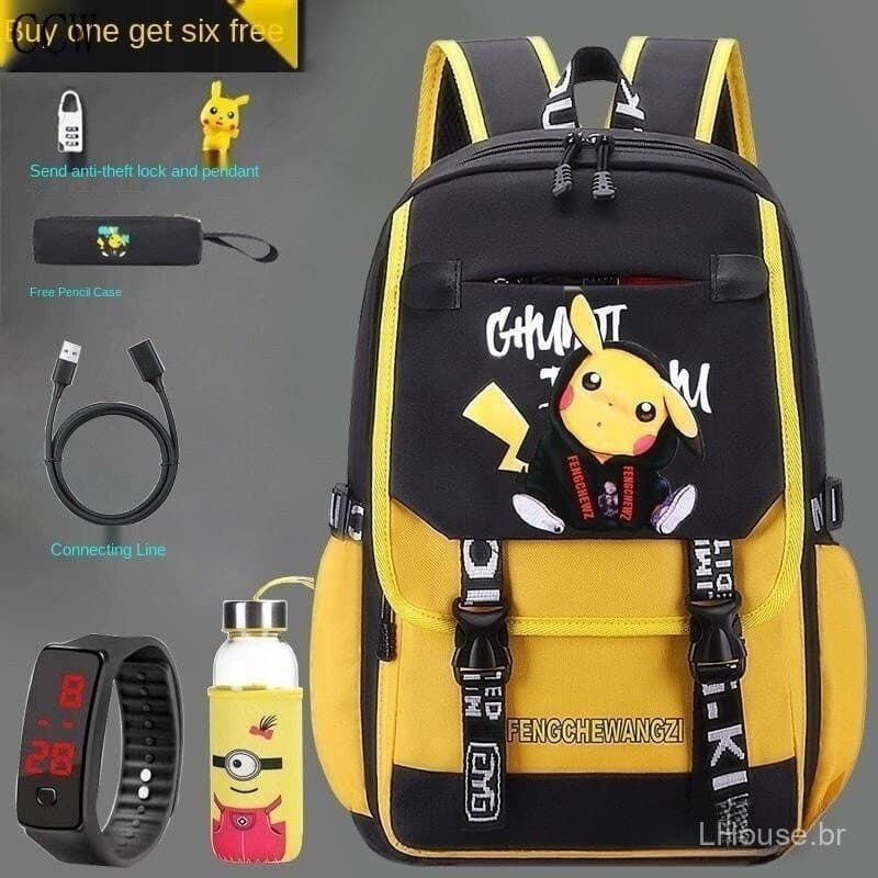 Mochilas escolares de anime Pikachu para meninos e meninas 9 QDZBB1