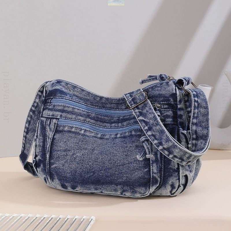 Nova Bolsas Femininas Tiracolo Casual Simples E Espaçosa Jeans Muitos Bolsos