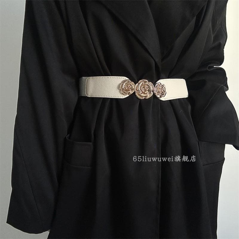 Cinto de flores feminino vestido decorativo elástico cintura selo largo estreito cinto elástico versão coreana camisola