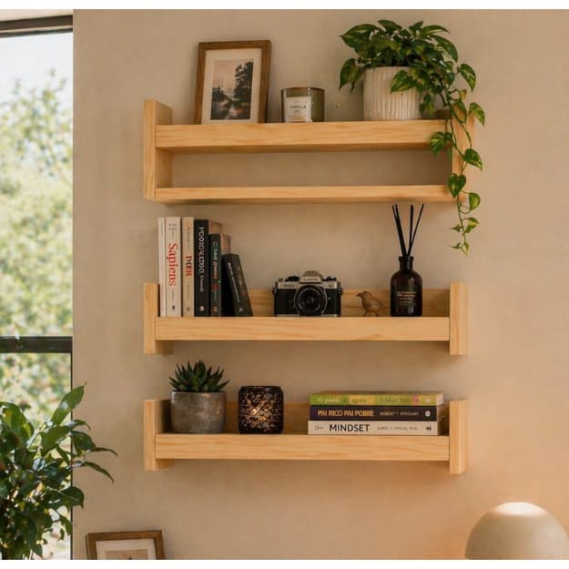 Kit 3 Prateleiras Decorativas de Parede – Nichos Organizadores para Livros, Temperos e Decoração | Moderno e Versátil