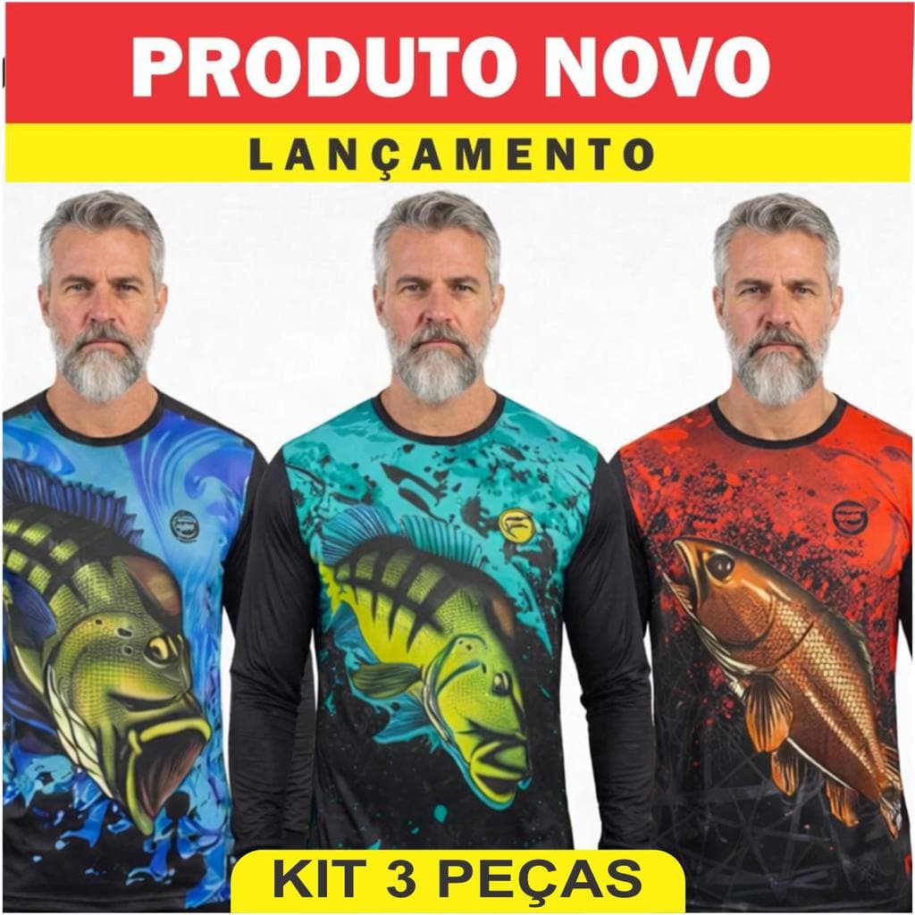 Kit3 Camisa de Pesca Manga Longa Dry Fit Masculina com Proteção UV