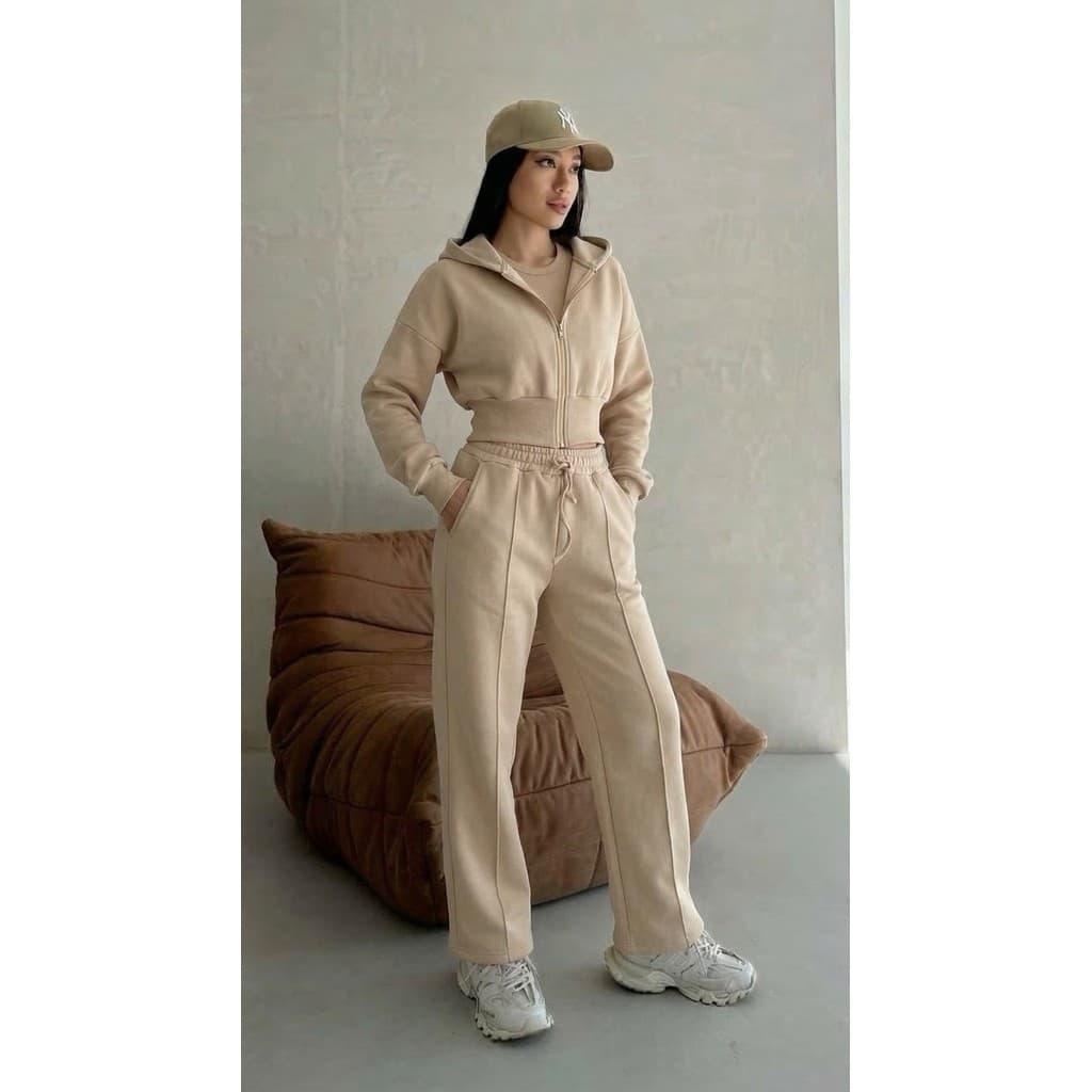 conjunto femenino Moletom calça cargo +capuz e zíper moda inverno  P-M-G