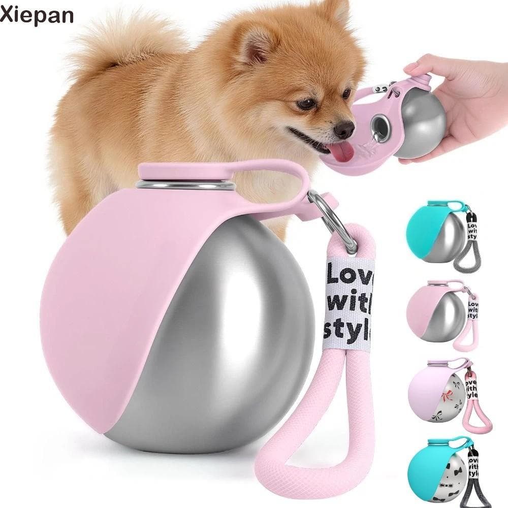 XIEPAN Garrafa de Água para Animais de Estimação,Dispositivo Dobrável em Forma de Bola de Aço Inoxidável para Cães Pe