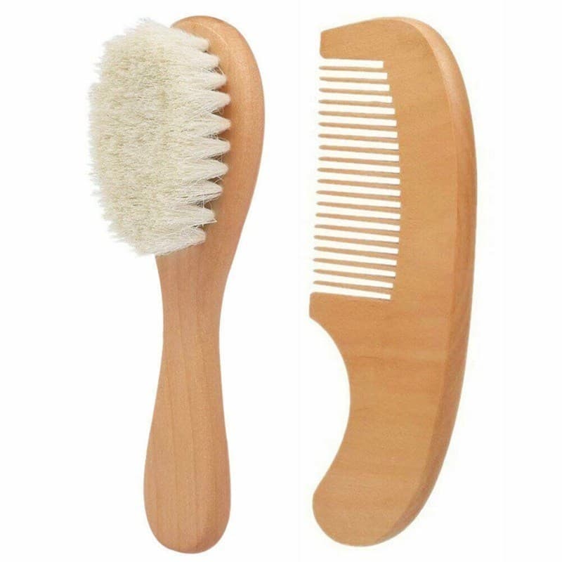 Conjunto de 2 peças para cuidados com o cabelo do bebê, pente de madeira de faia com cerdas macias, massageador para rec