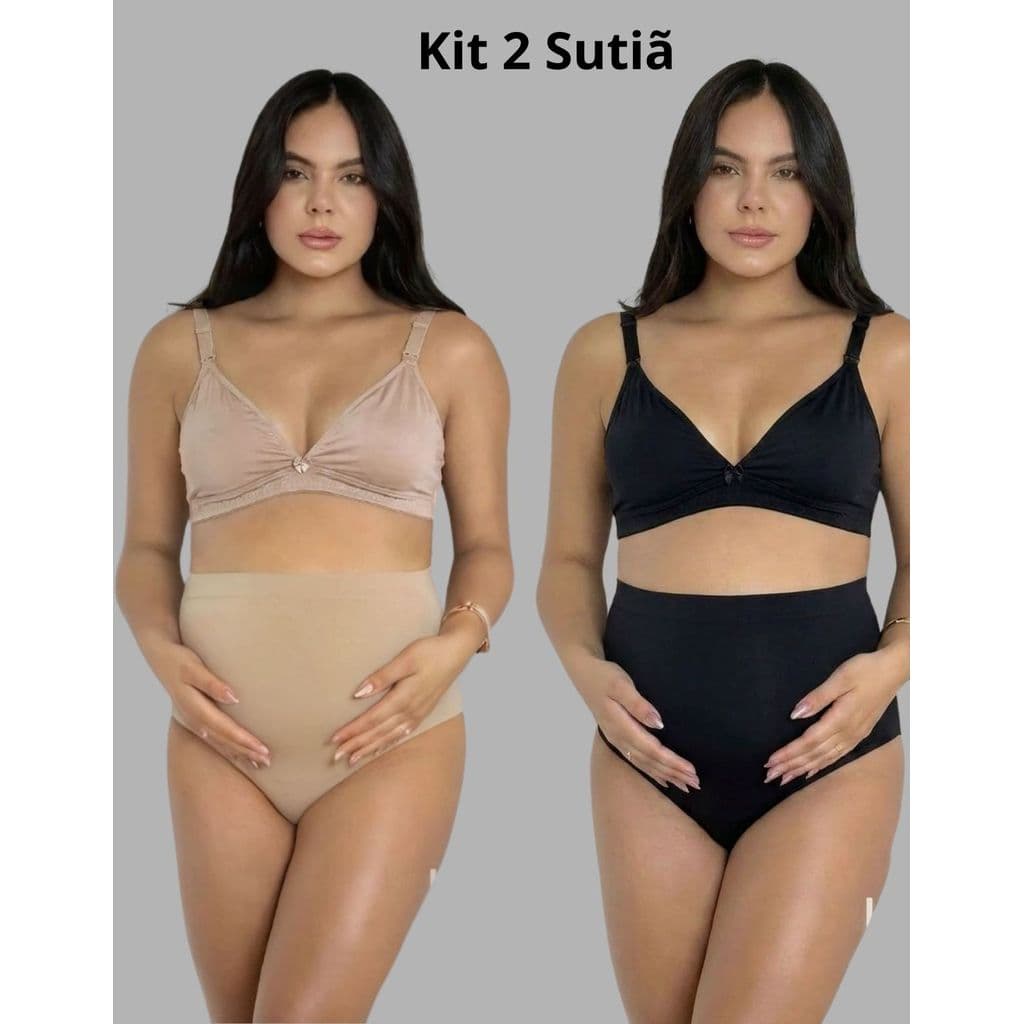 Kit 2 Sutiãs Plus Size Gestante Amamentação Pós-Parto Maternidade Cós Elástico