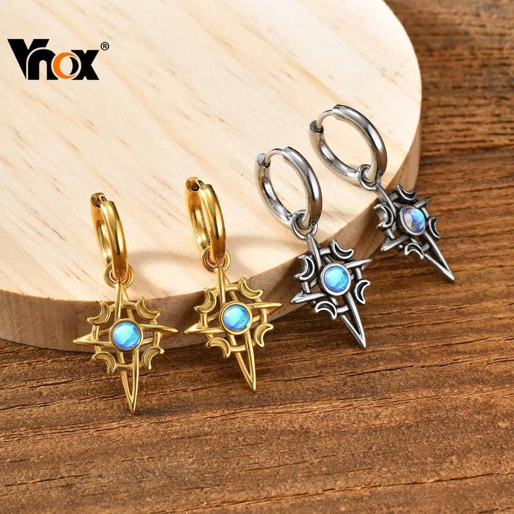 Brincos De Pedra Vnox Vintage Estrela Lua Para Homens E Mulheres , Hipoalergênicos , Joias Da Moda , Presente