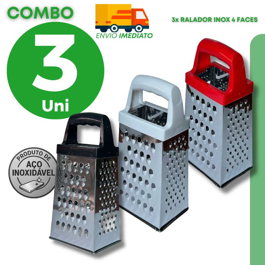 Jogo Ralador de Cozinha em Aço Inox para Ralar Queijo Cenoura Beterraba e Legumes no Dia a Dia