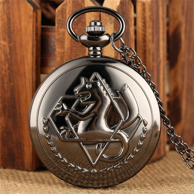 Steampunk Preto Full Metal Alchemist Japão Anime Bolso Analógico Relógio De Quartzo Das Mulheres Dos Homens Colar De
