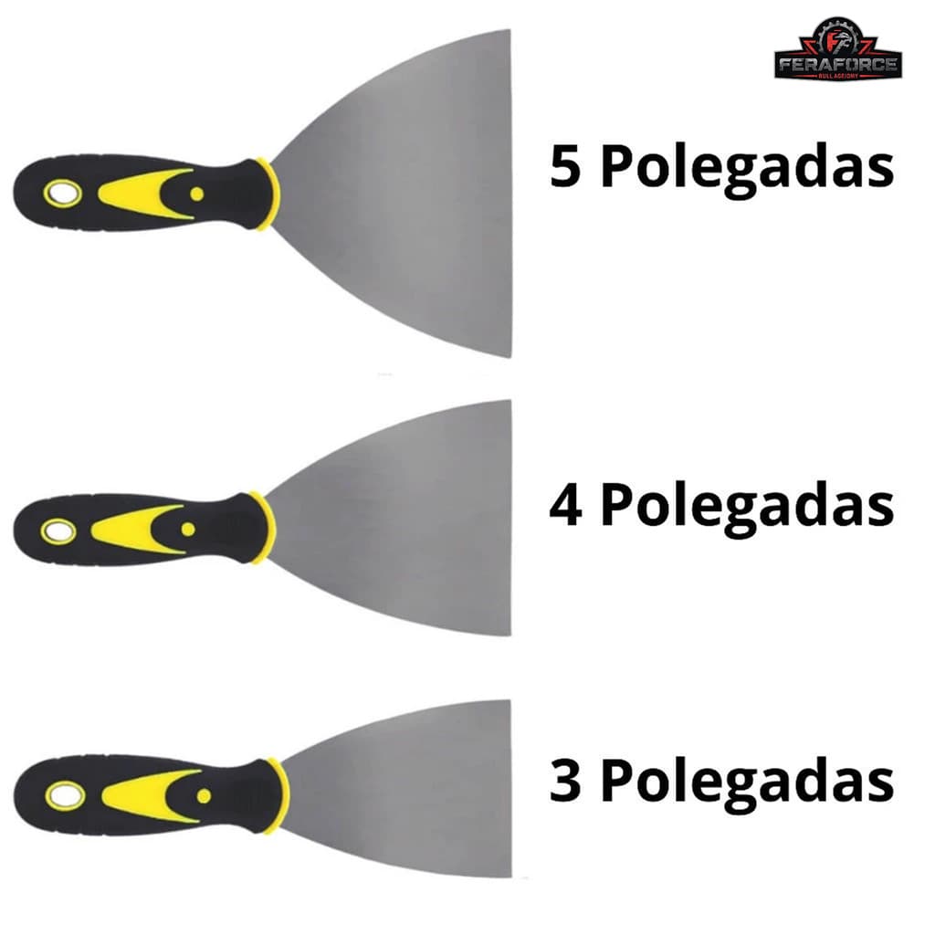Kit Jogo Espátula De Aço Inox Raspador De Tinta Massa Corrida Gesso Profissional Parede Kit 3 Peças
