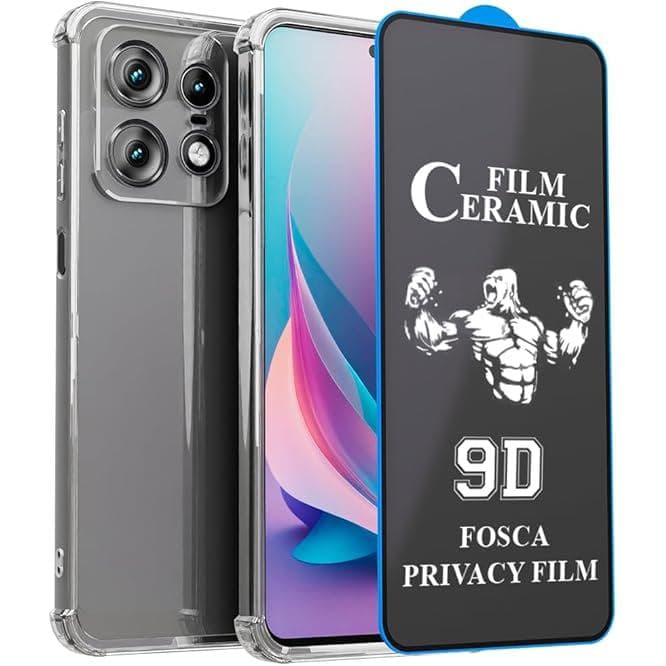 Capa + Película Fosca Privacidade + Fone de Ouvido para Moto Edge 50