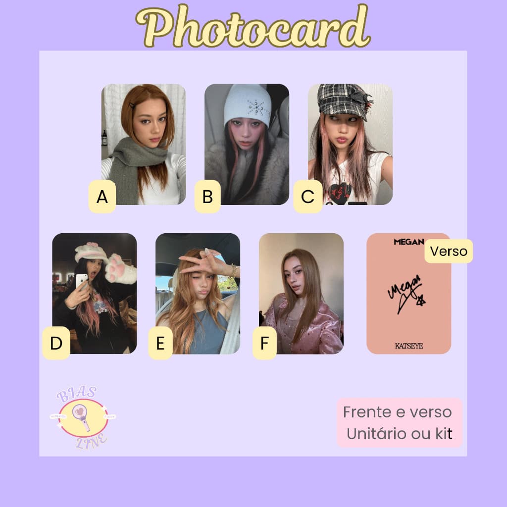 Photocard Fanmade Megan Katseye (modelo 2) | K-pop | Papel Fotográfico Laminado | Unidade ou Set