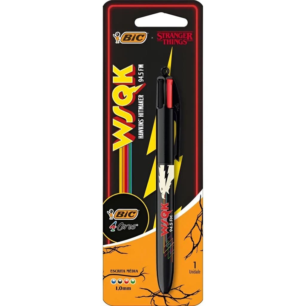CANETA BIC 4 CORES STRANGER THINGS SQUAWK NETFLIX