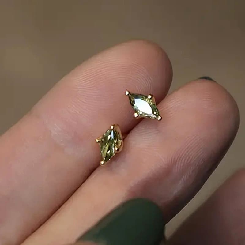 Brincos simples em prata esterlina S925 verde oliva, joias de moda, presente para mulheres.