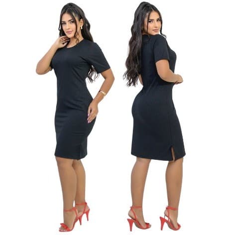 Vestido Longo Canelado com Fenda Look Moderno Festa e Casual Tubinho Confortável