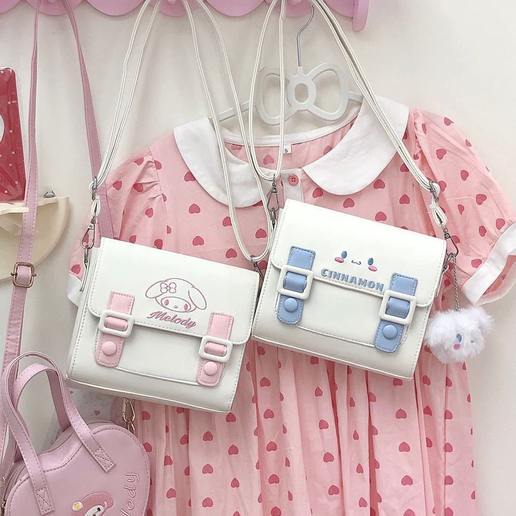 Kawaii Pu Bolsa Mensageiro Cinnamoroll Kuromi Minha Melodia Soft Girl Japan E Korea Saco de ombro Anime Presente