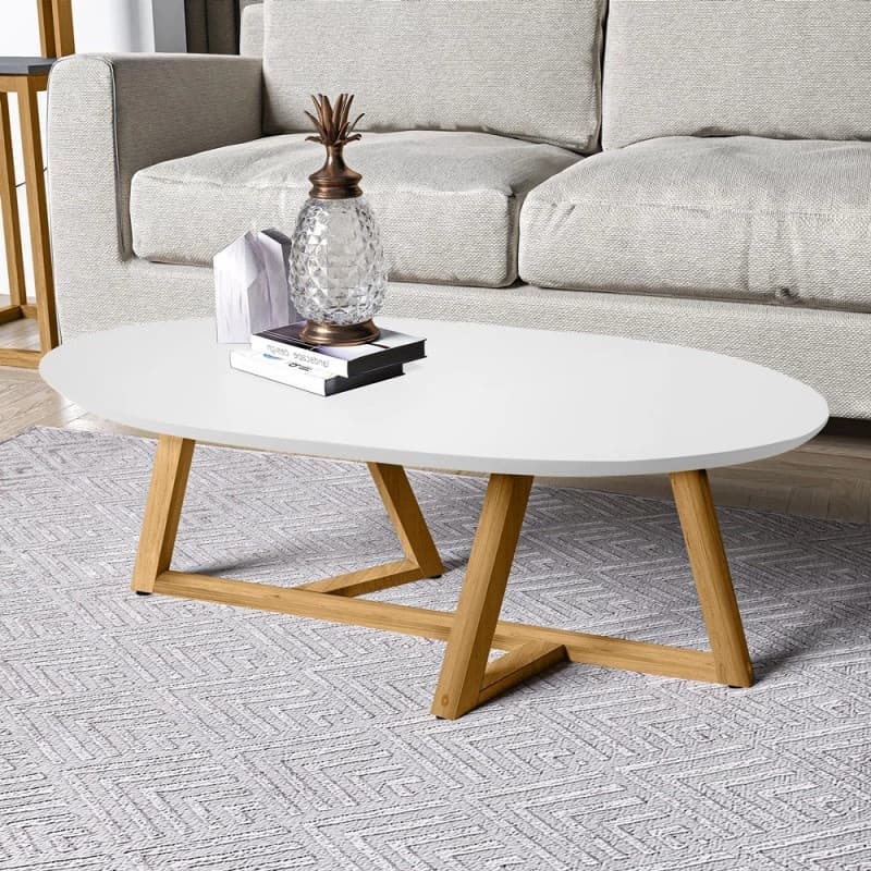 Mesa de Centro Tebarrot Classic Oval para Sala com Pés em Madeira Maciça