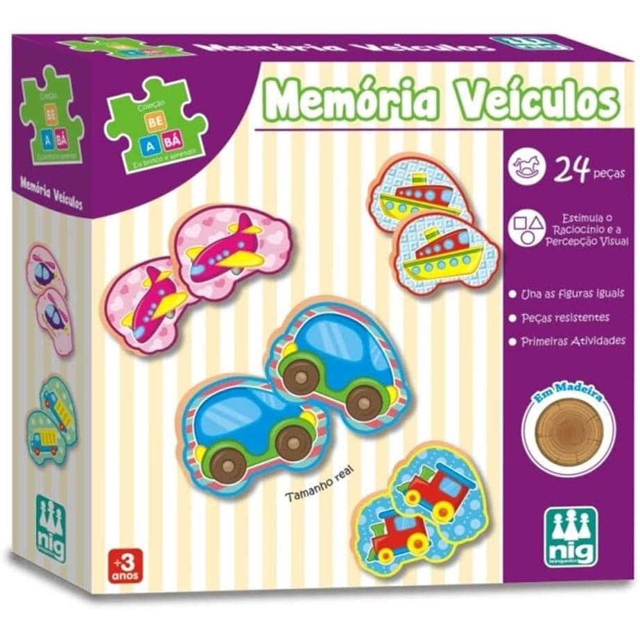 Jogo da Memória Veículos Be-a-Bá 24 peças NIG Brinquedos