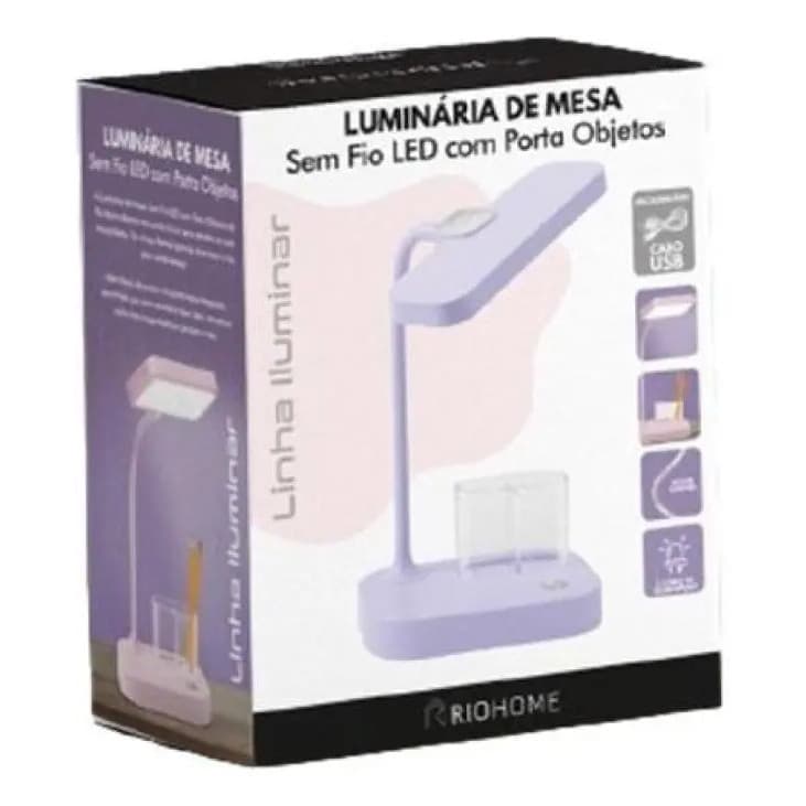 Luminária Mesa Led Sem Fio Porta Objetos 3 Opções Iluminação Lavanda 127/220v Moderno Luxo Abajur Me