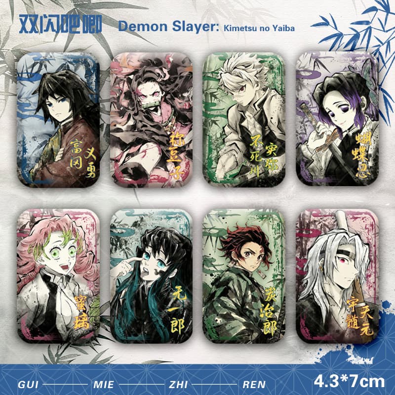 Demon Slayer Série De Lavagem De Tinta Retangular Pode Crachá Em Relevo Carimbo Frio Broche De Folha De Flandres Quadrad