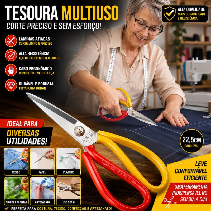 Tesoura Profissional Super Afiada Para Costura Tecido Alfaiate Artesanato Cabo Oval 22,5cm P02