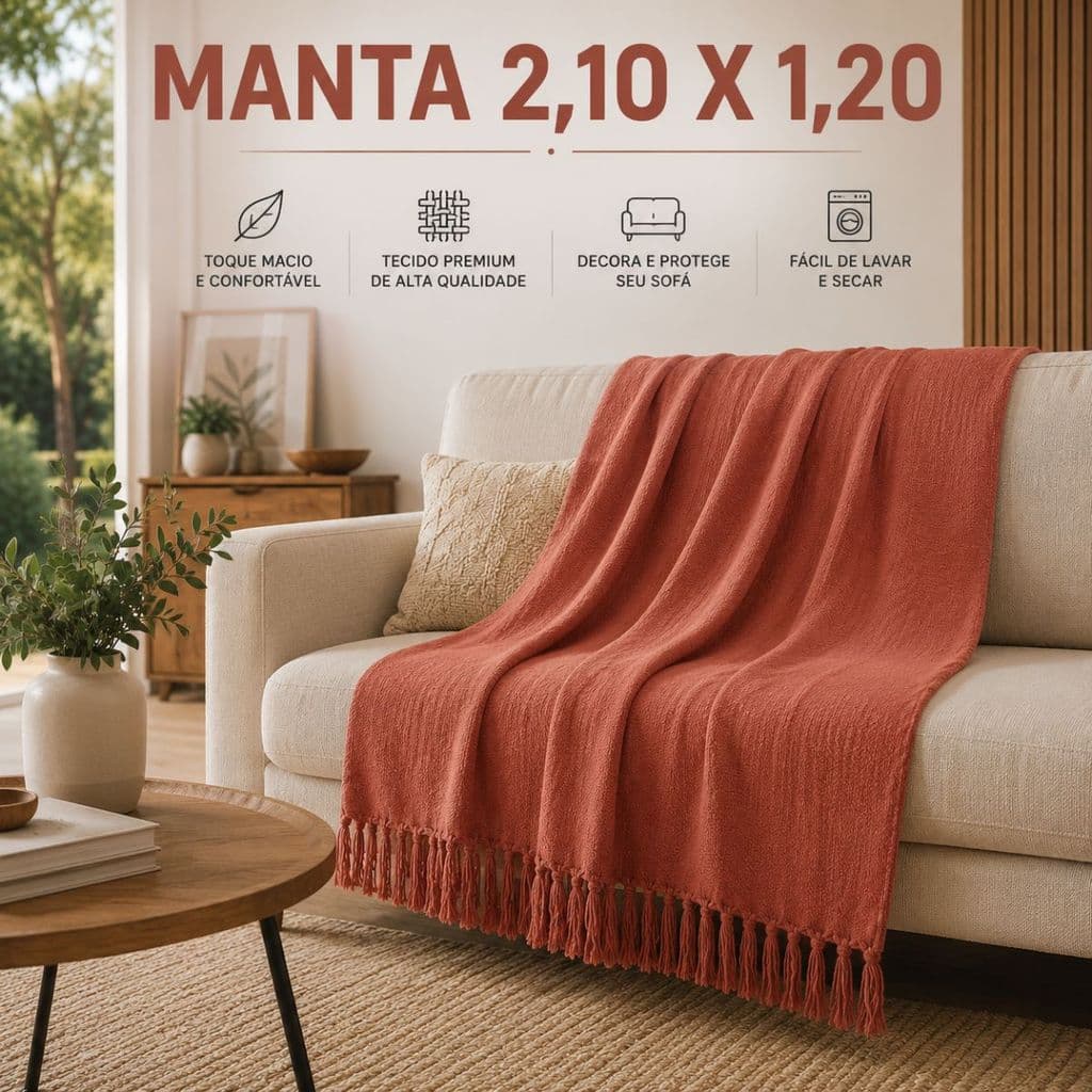 Manta Decorativa Premium para Sofá 2,10 x 1,20 – Elegância e Proteção para sua Sala