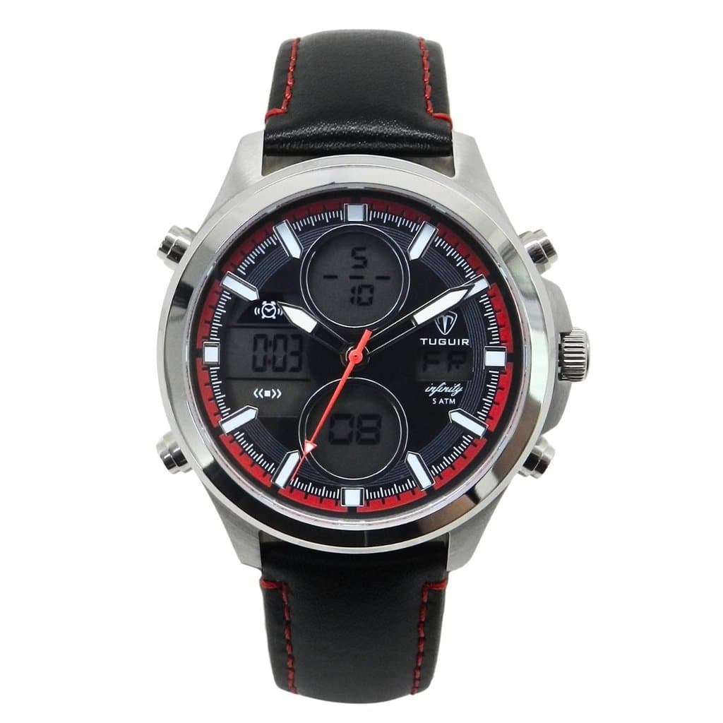 Relógio Masculino de Aço Tuguir AnaDigi Infinity GCS-1273 Prata e Preto e Vermelho 5ATM LUXUOSO