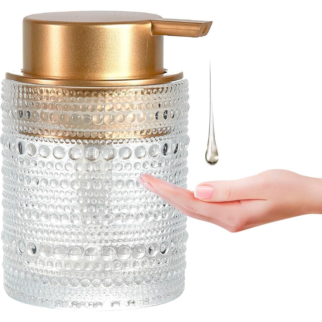 Dispensador de sabão de vidro de 12 onças com bomba dourada, frascos transparentes recarregáveis para sabão líquido para