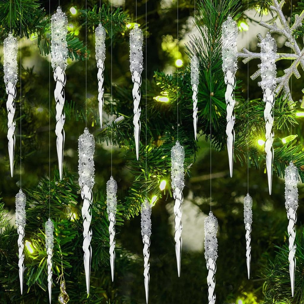 24 Peças de Enfeites de Natal em Forma de Gelo de Plástico, Ornamentos Transparentes de 5,5 e 3,5 cm para Árvore de Nata