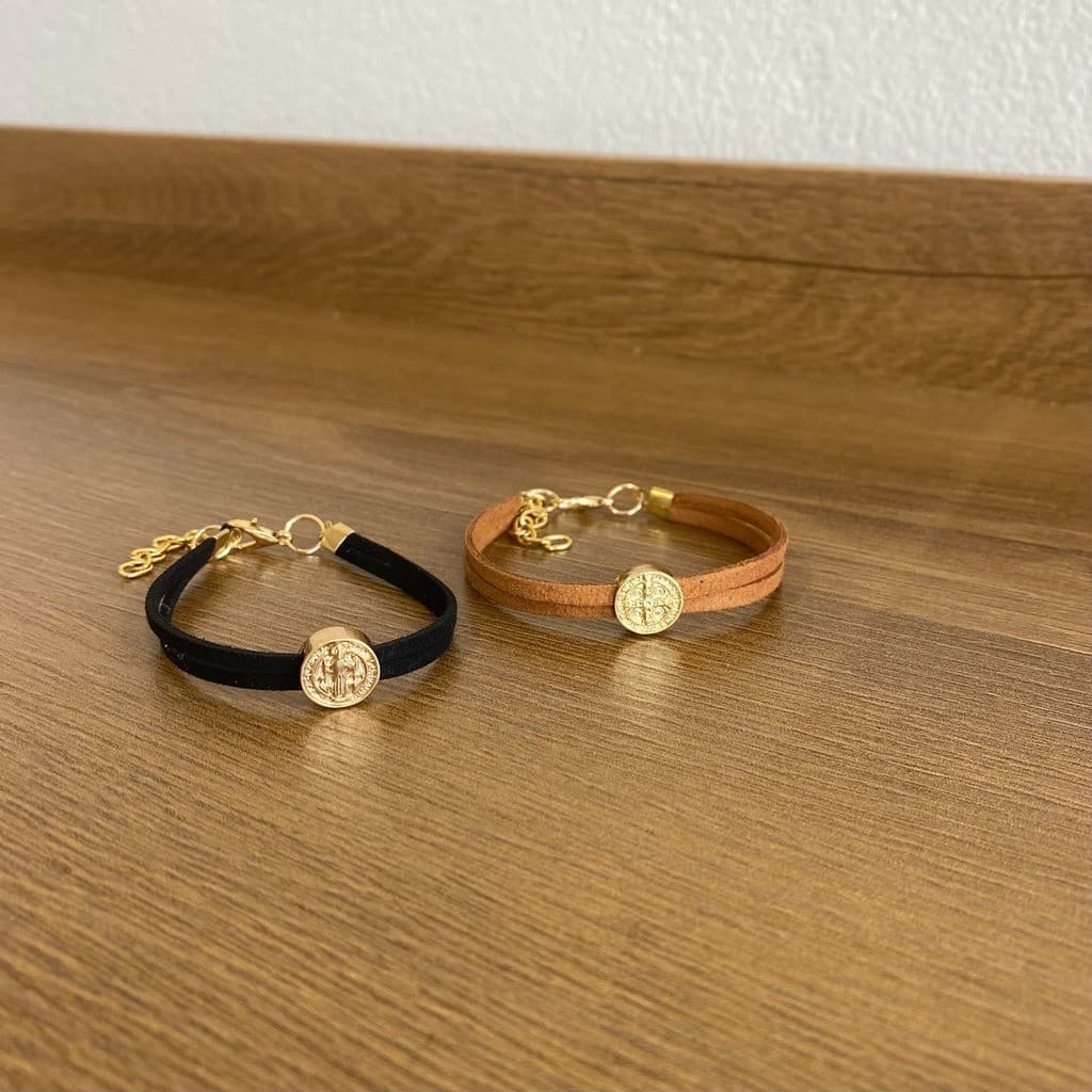 Pulseira country couro fio duplo São Bento