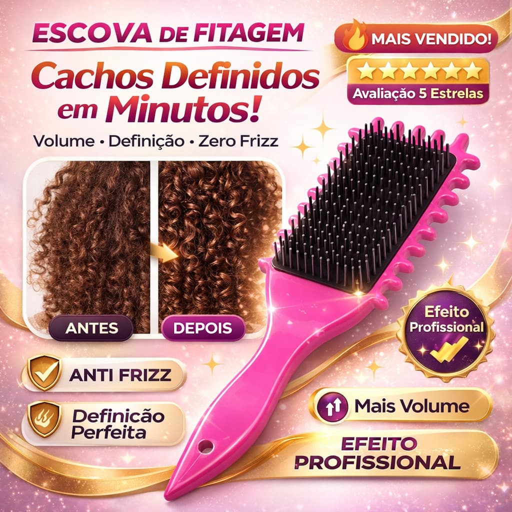 Escova Fitagem Cachos –Definição Perfeita, Anti Frizz Escova Modeladora Profissional