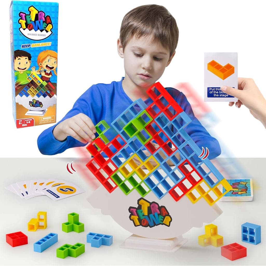 WOWNOVA 32PCS Tetra Tower Jogo de Blocos de Equilíbrio para Empilhar, Brinquedos para Crianças, Adultos e Noites de Jogo