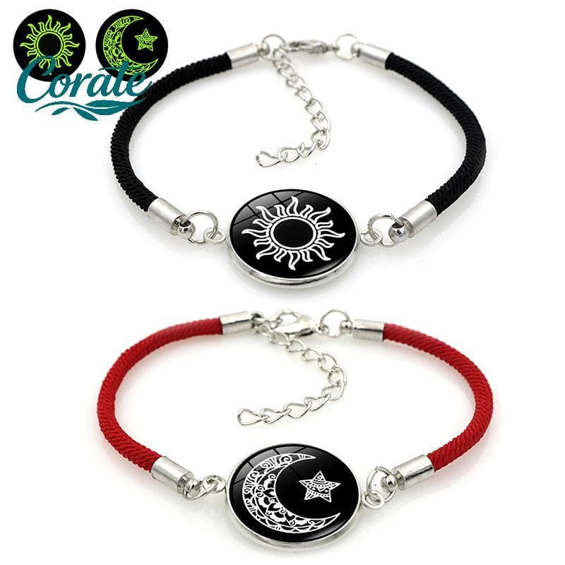 [Corate] 2 Unidades/Conjunto Luminoso Casal Sol Lua Pulseira Para Mulheres Homens Ajustável Tecido Corda Charme Amizade