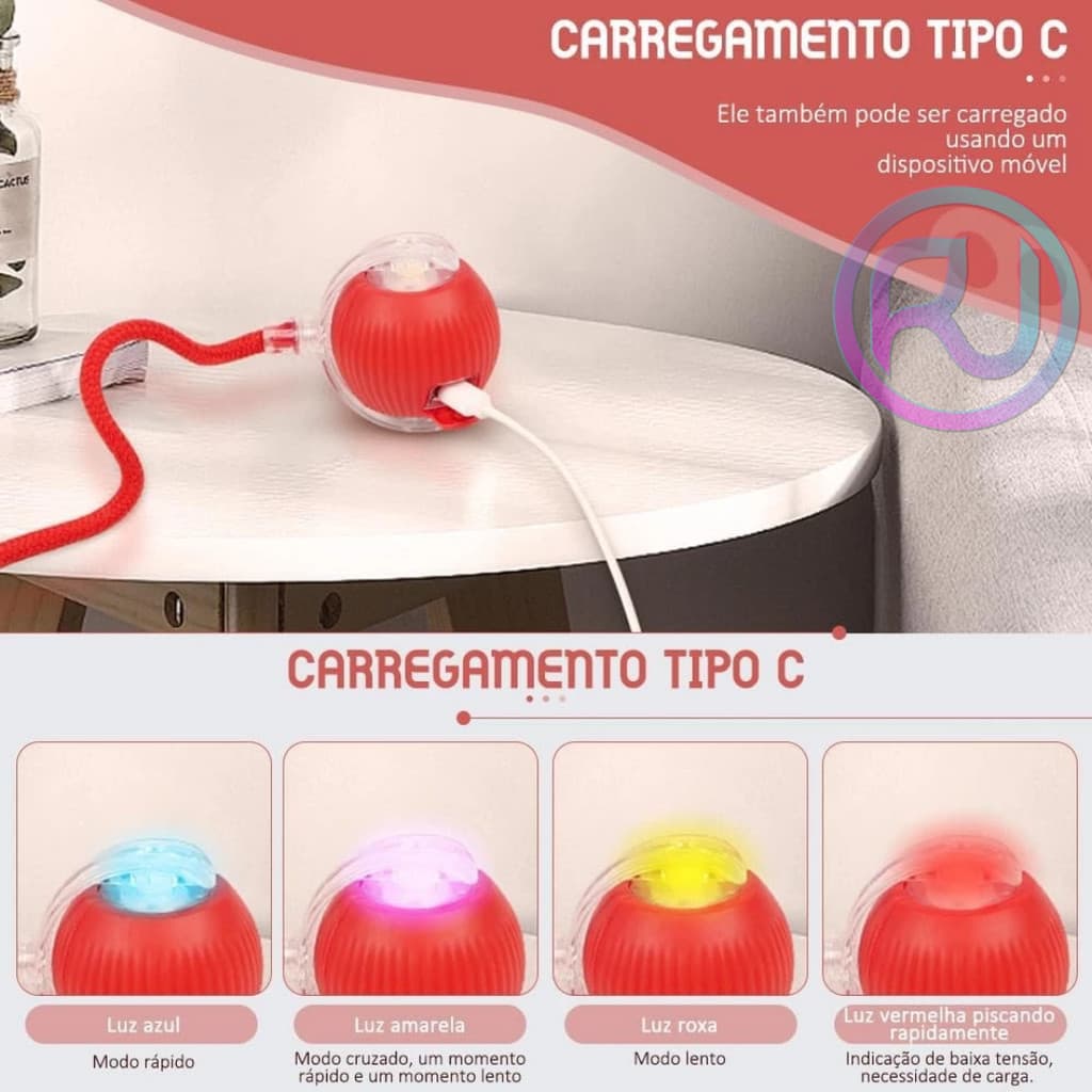 Bola Pet Interativa Automática  Ideal para Gatos e Cães Recarregável USB Cachorro