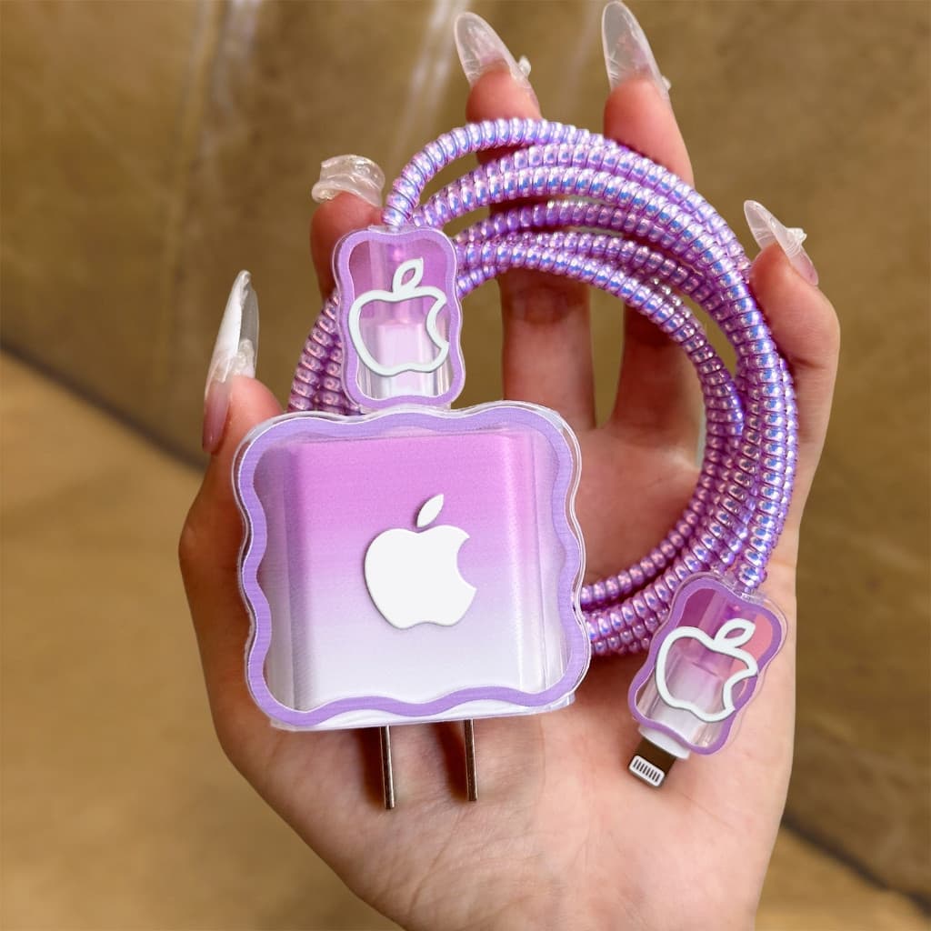 Adequado para capa protetora de carregador de 20W para iPhone, gradiente roxo laser, cabo de dados protetor anti-quebra.