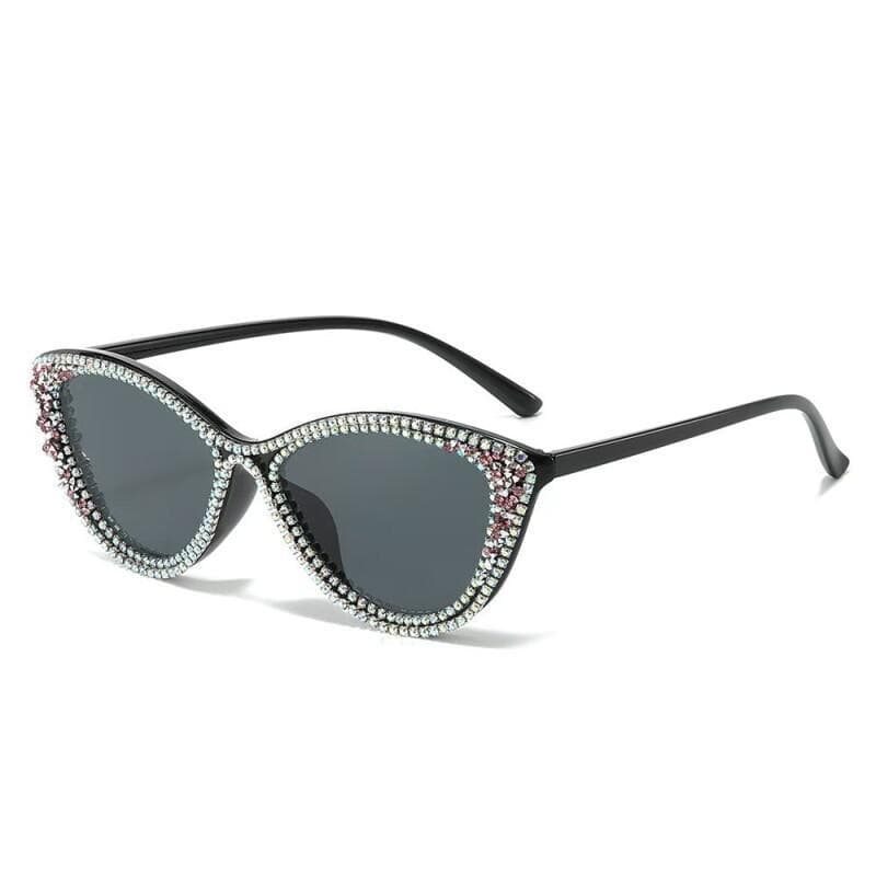 Óculos de Sol Femininos Estilo Olho de Gato com Detalhes em Diamante, Óculos de Sol Amarelo e Verde Elegantes para Mulhe