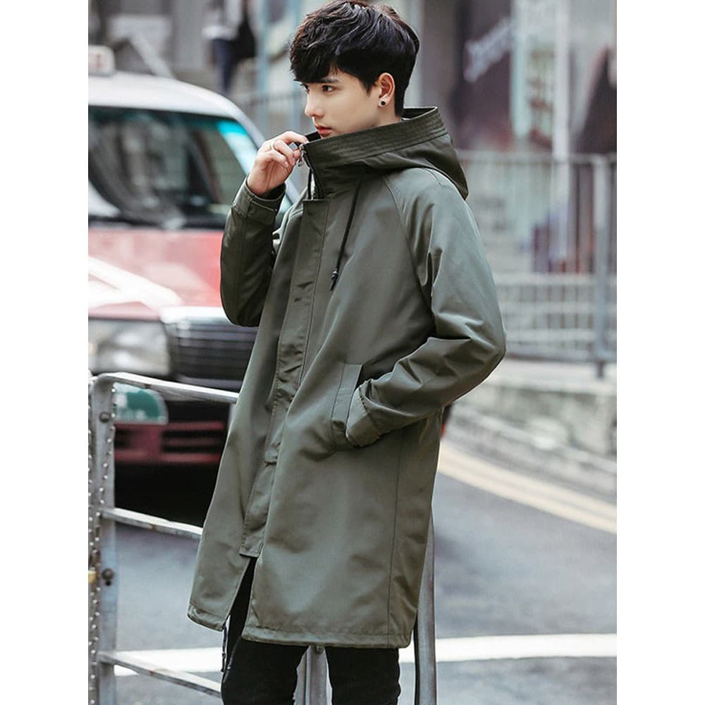 Blusão masculino outono inverno versão coreana de comprimento médio com capuz solto casaco de alta qualidade Casual maca