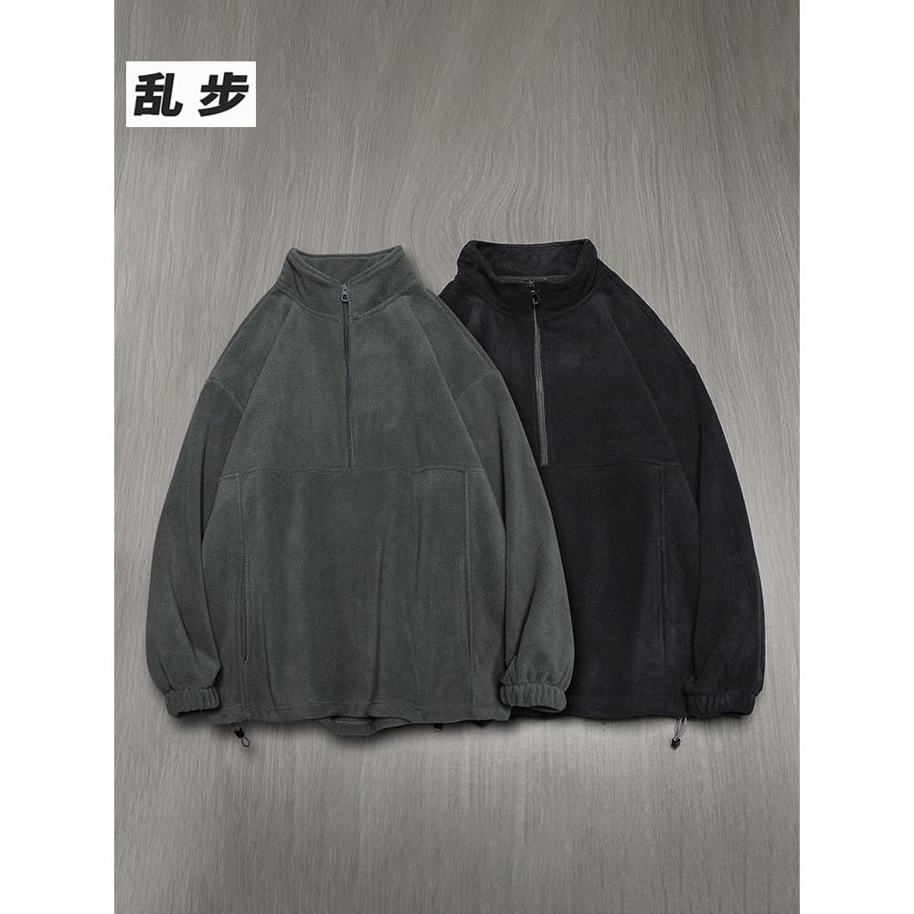 Jaqueta de lã Polar pesada americana masculina outono inverno forro de lã engrossado meio zíper moletom quente Stand-Up