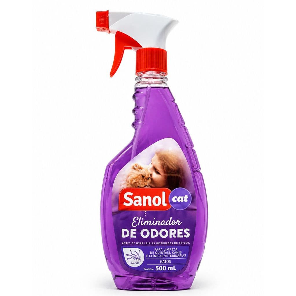 Eliminador de Odores Gatos Sanol Cat 500ml Tira Cheiro Urina Xixi Pet Lavanda Ambiente Tapetes Piso