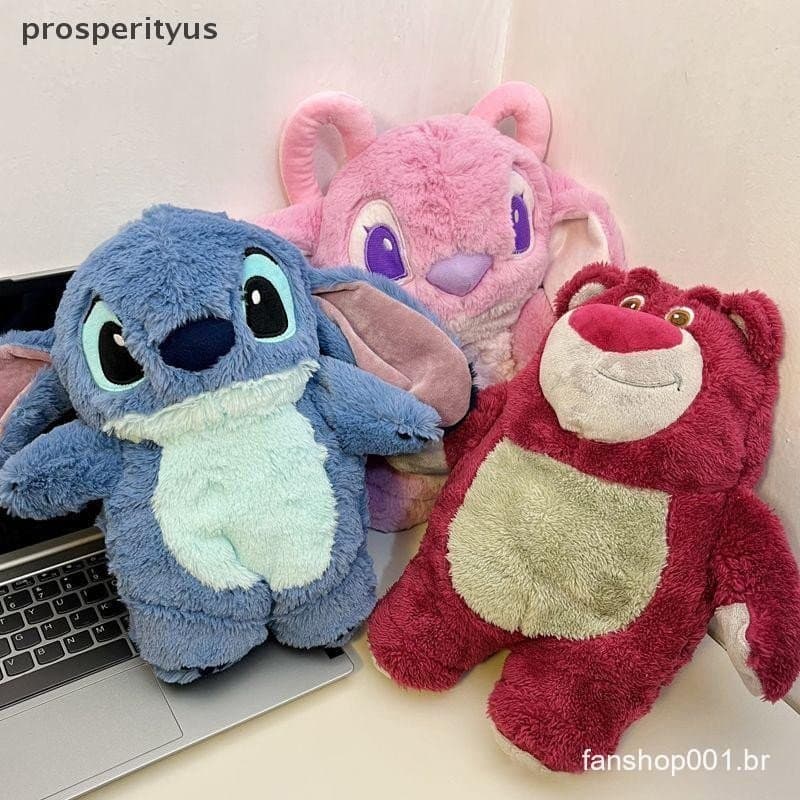 [prosperityus] Anime Kawaii Stitch Angel Lotso Mão De Pelúcia Garrafa Quente Garrafas De Água Bolsa De Portátil Brinqued