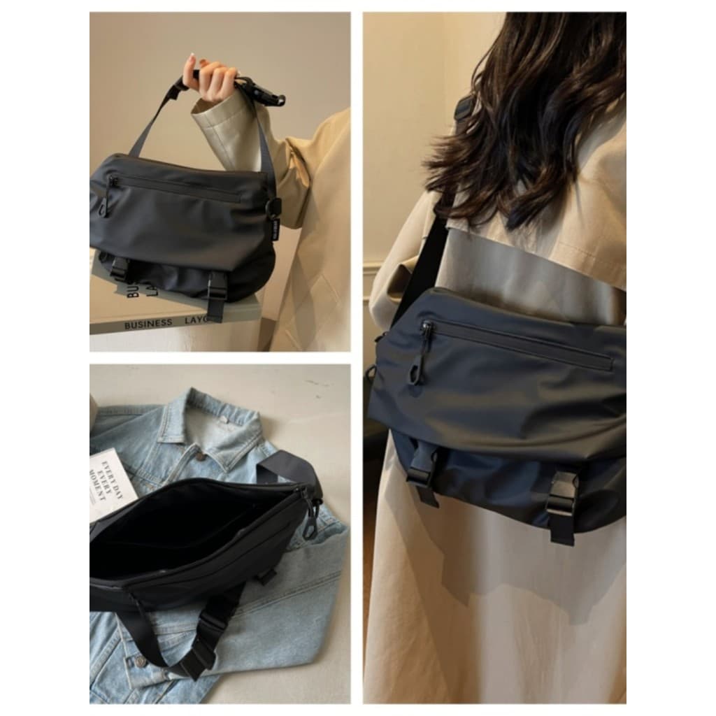 Moda mensageiro saco de ombro mensageiro multifuncional rua Wear estudante universitário esportes lazer preto escuro à p