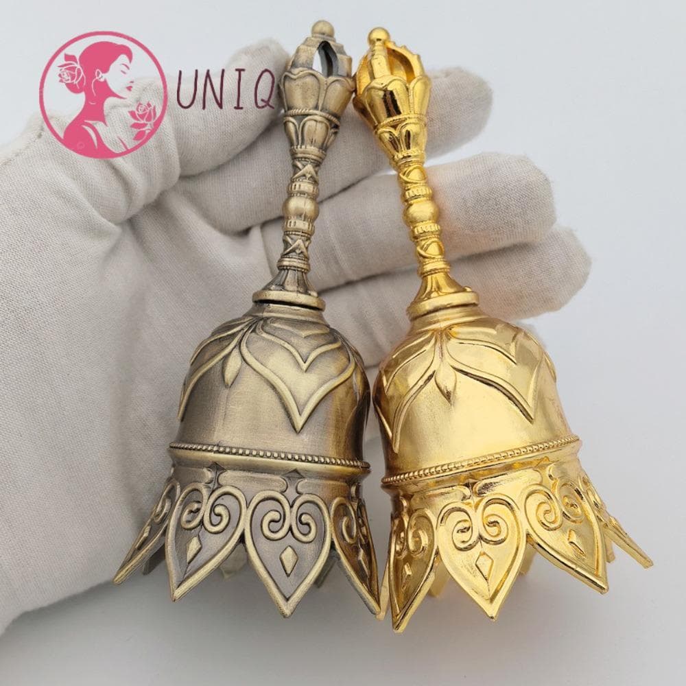 Sino De Mão UNIQ , Igreja Rosa De Metal Bronze Sonoro Jantar Dourado Retrô