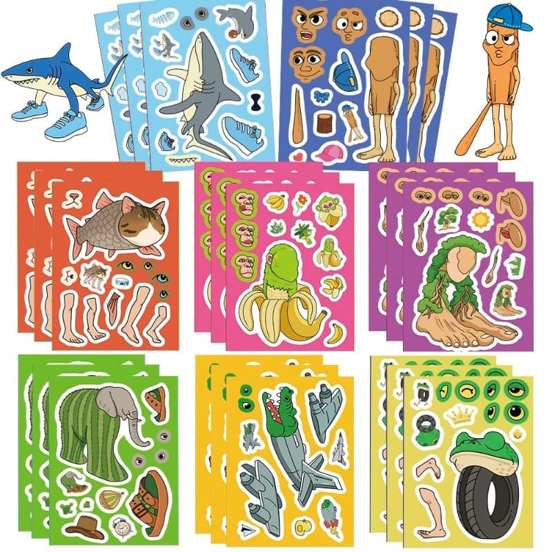 16 Pçs Tung Sahur Adesivo DIY Fazer Um Rosto Quebra-Cabeça Crianças Brinquedos Educativos Festa Favor Presentes