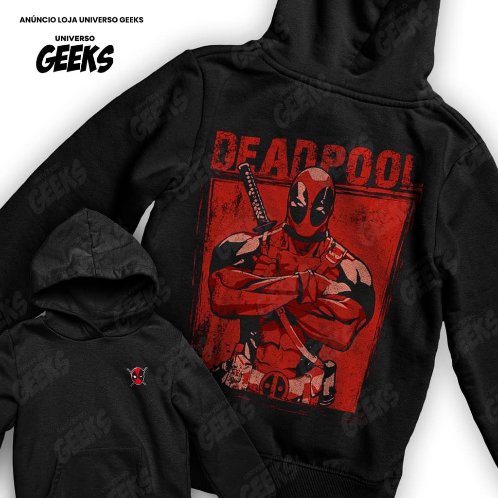 Moletom Deadpool Wade Wilson Mercenario Tagarela Anti Heroi Preto Frente E Verso Blusa De Frio
