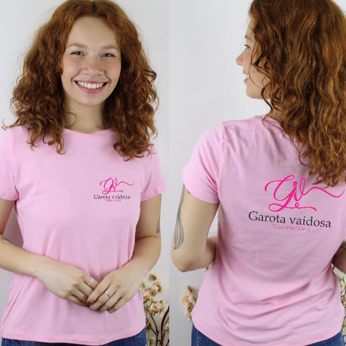 Camisa personalizada Rosa bebê com sua Logomarca ,  Logotipo , Uniforme , Nail designer , Cabelereira , lash
