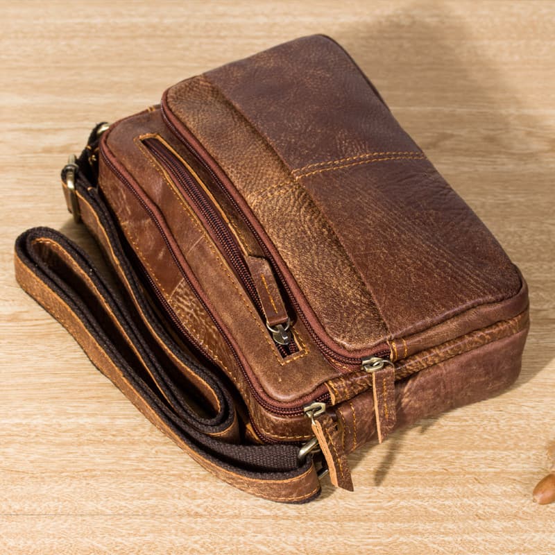 Bolsa mensageiro de couro fosco feita à mão masculina de couro genuíno bolsa de ombro Casual primeira camada de couro co