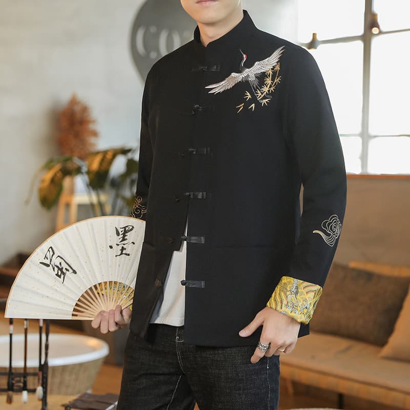 Estilo chinês Tang terno fivela jaqueta masculina estilo chinês estilo étnico jaqueta guindaste bordado tamanho grande R