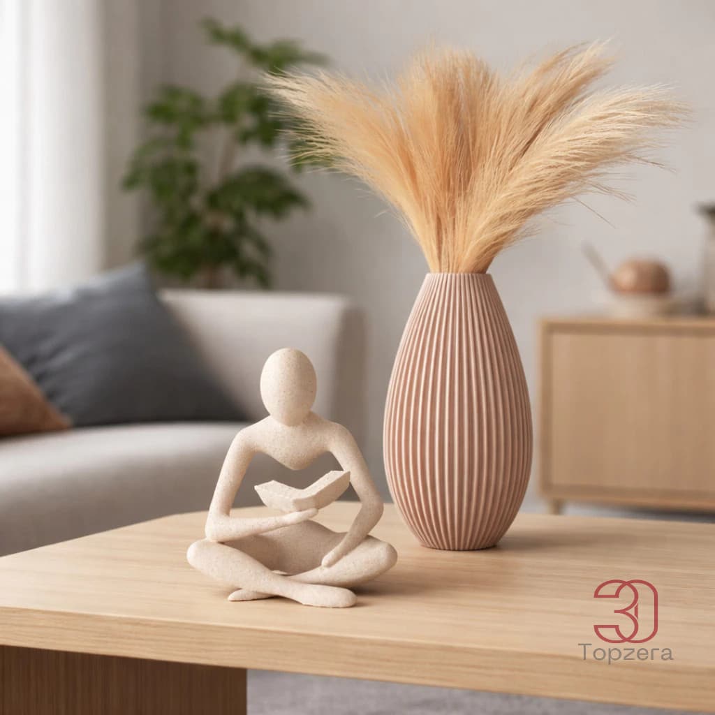 Kit Escultura Decorativa Leitor + Vaso Moderno Luxo – Estatueta Abstrata Sofisticada para Sala, Escritório e Decoração