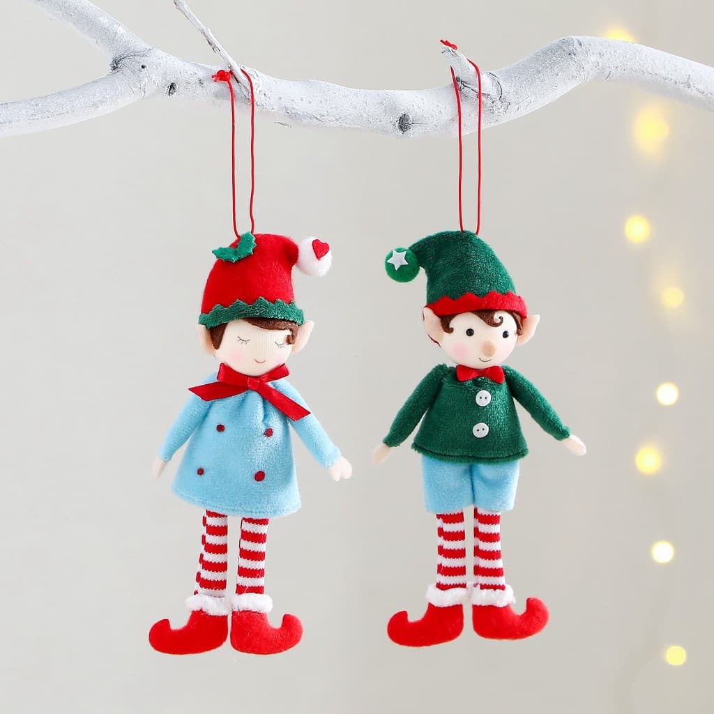 Pingente de Árvore de Natal Estilo Elfo Fofo Pingente de Boneca Decoração de Natal YDRH