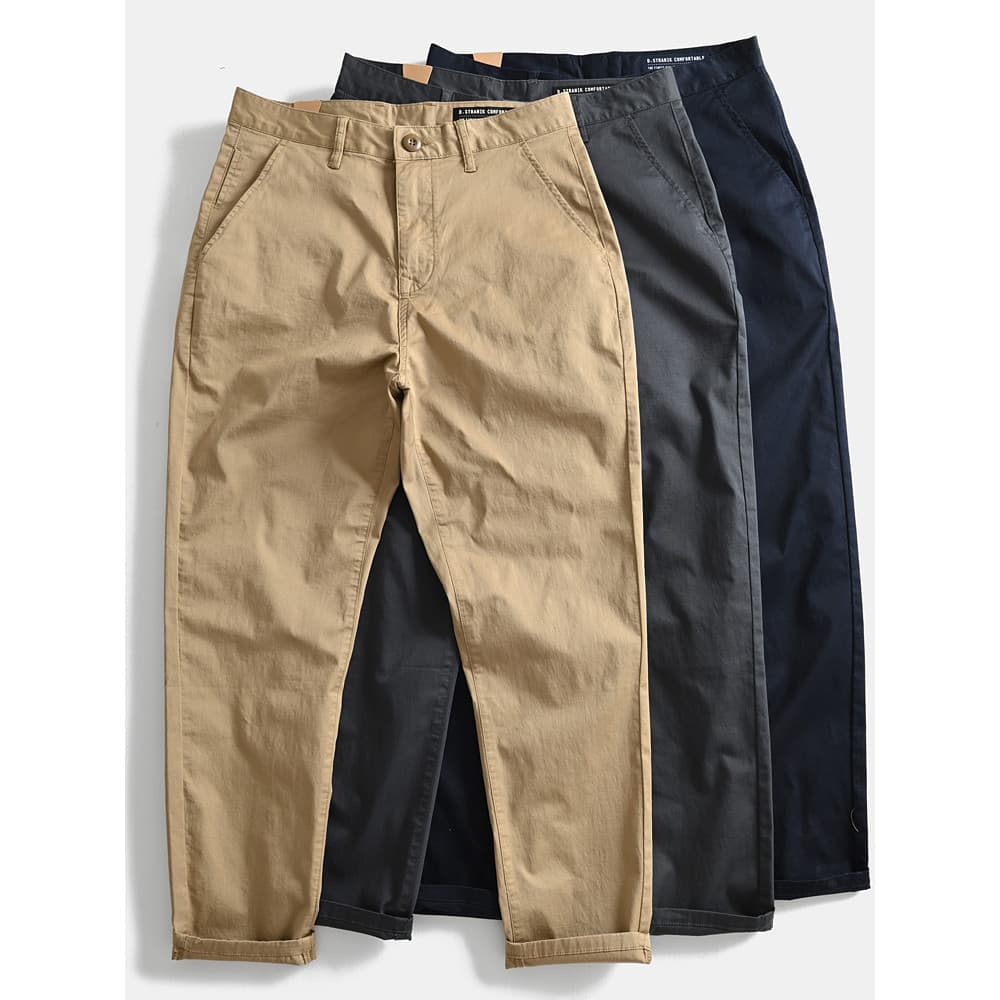 Estilo fino respirável primavera verão masculino solto pequeno em linha reta calças casuais lavado Micro-estiramento sim